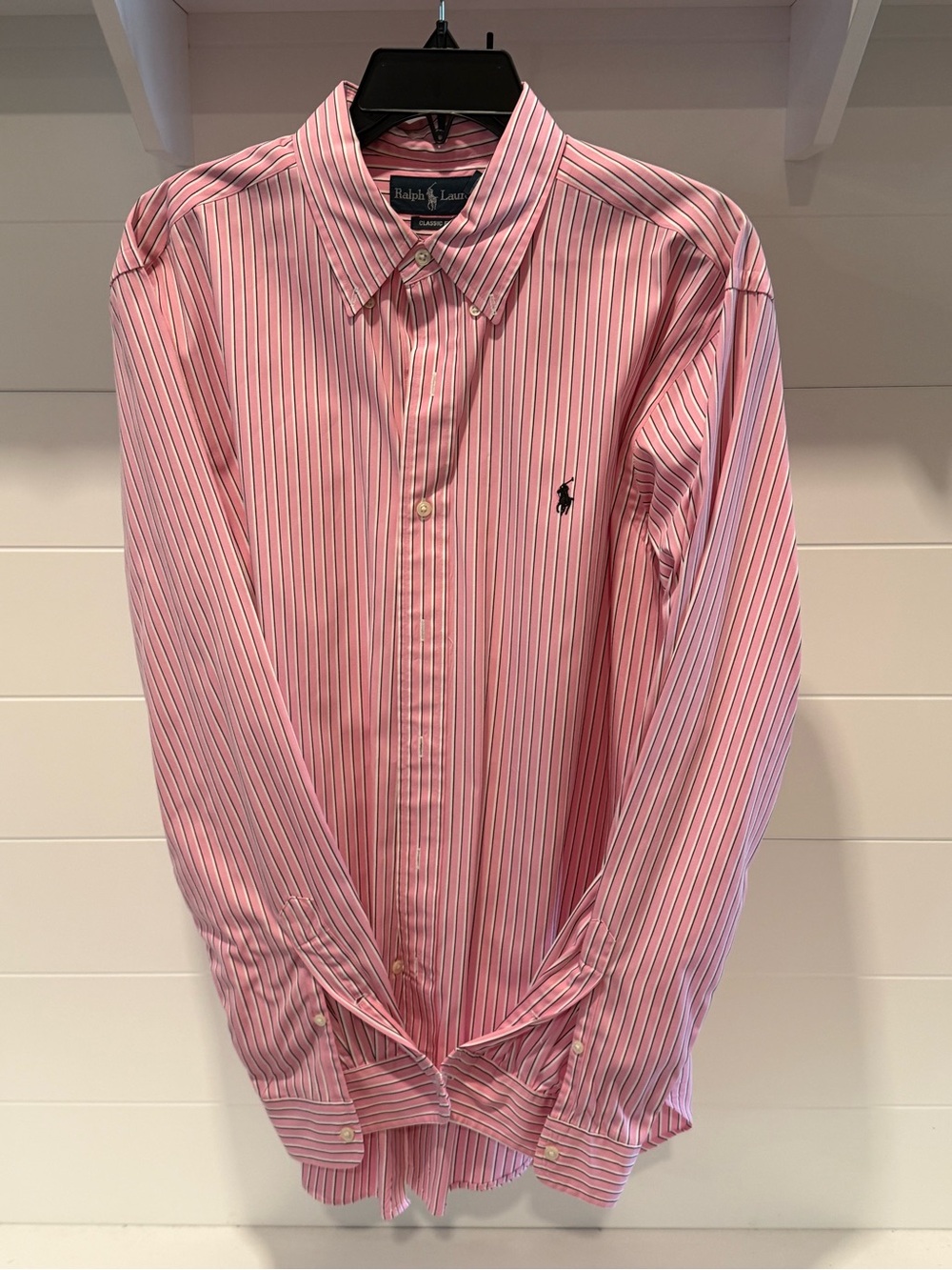 Ralph Lauren Pink Button-Down Shirt with Navy & White Stripes